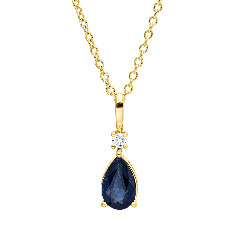 Collier 18 kt GG, mit ZÖ 40 cm + 42,5 cm, 1 Brill. 0,02 ct, TW-si, 1 Saphir 0,38 ct blau