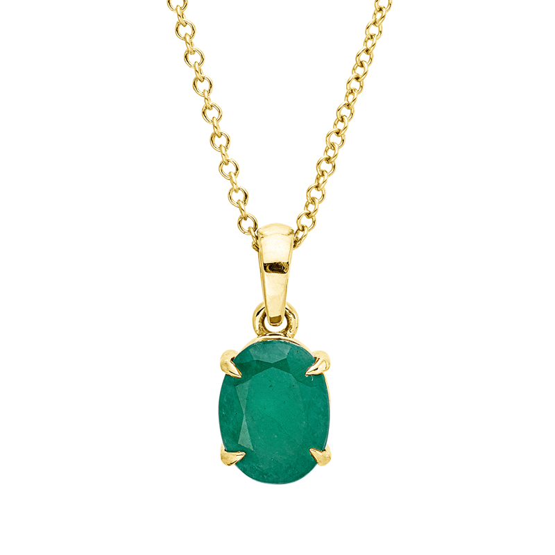 Collier 18 kt GG, mit ZÖ 40 cm + 42,5 cm, 1 Smaragd 1,23 ct grün