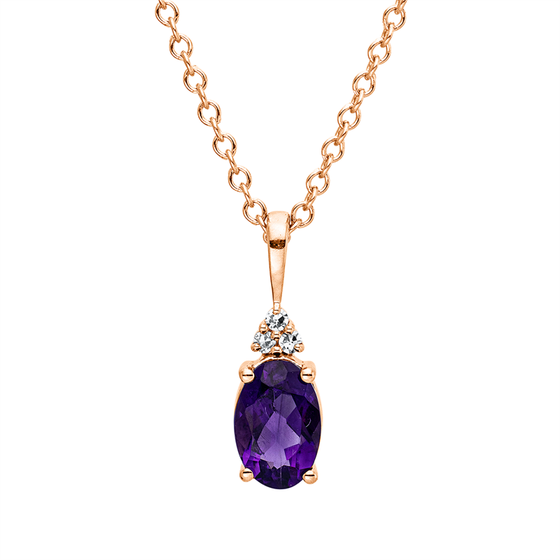 Collier 18 kt RG, mit ZÖ 40 cm + 42,5 cm, 3 Brill. 0,02 ct, TW-si, 1 Amethyst 0,21 ct lila