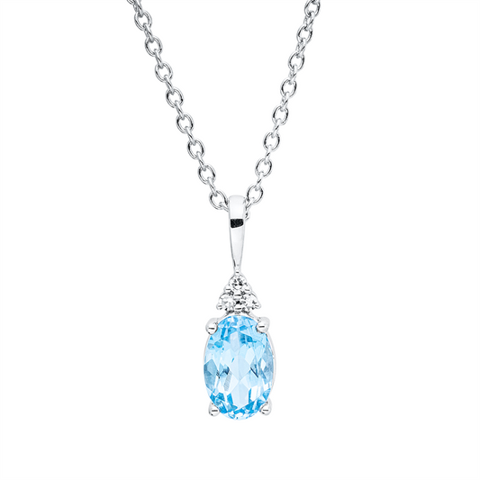 Collier 18 kt WG, mit ZÖ 40 cm + 42,5 cm, 3 Brill. 0,02 ct, TW-si, 1 Topas 0,55 ct blau