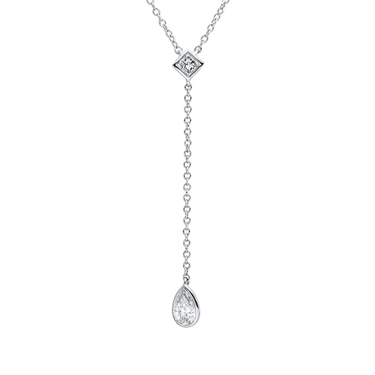 Collier 18 kt WG, 1 Tropfen 0,14 ct, TW-si, 1 Princ. 0,06 ct, TW-si