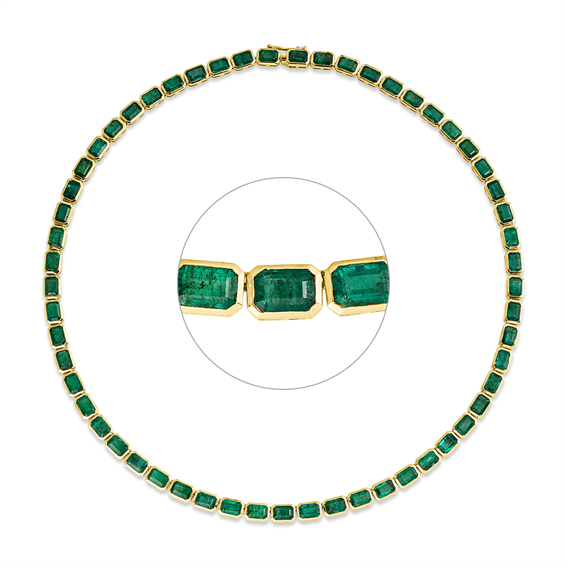 Collier 14 kt GG, 57 Smaragde 31,24 ct grün