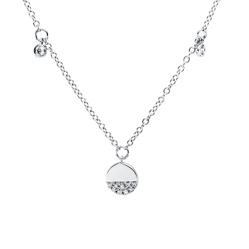 Collier 18 kt WG, 9 Dia. 0,02 ct, TW-vsi/si, 4 Brill. 0,05 ct, TW-vsi/si