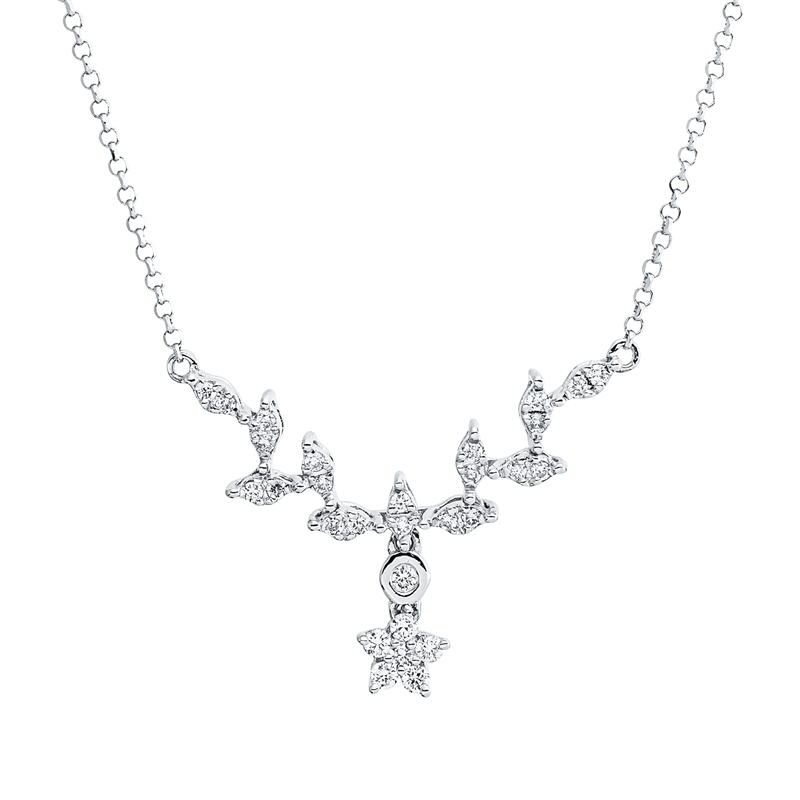 Collier 18 kt WG, mit ZÖ 40,5 cm + 38,0 cm, 31 Brill. 0,18 ct, TW-si