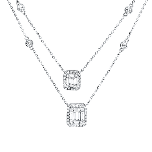 Collier 18 kt WG, mit ZÖ 40 cm, 12 Bag. 0,18 ct, TW-si, 58 Brill. 0,32 ct, TW-si
