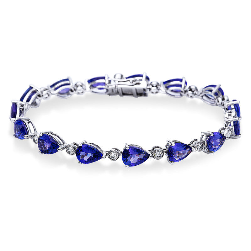 Armband 18 kt WG, 15 Brill. 0,66 ct, TW-si, 15 Tansanit 15,35 ct blau