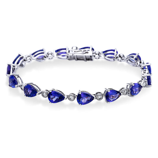 Armband 18 kt WG, 15 Brill. 0,66 ct, TW-si, 15 Tansanit 15,35 ct blau