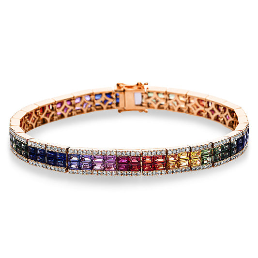Armband 18 kt RG, 284 Brill. 1,37 ct, TW-si, 114 Saphire 11,34 ct multicolor