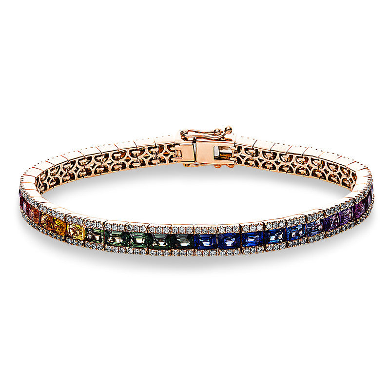 Armband 18 kt RG, 266 Brill. 1,23 ct, TW-si, 44 Saphire 11,39 ct multicolor