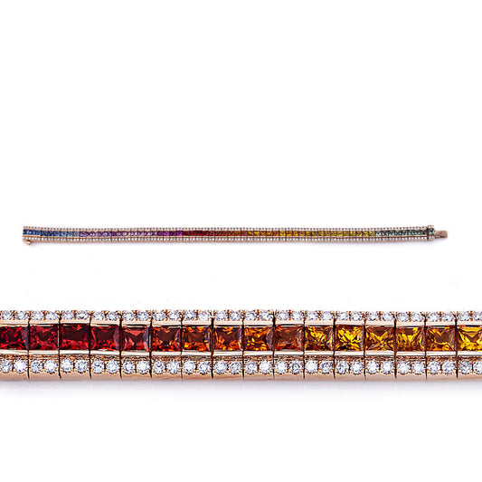 Armband 18 kt RG, 256 Brill. 1,71 ct, TW-si, 60 Saphire 7,87 ct multicolor