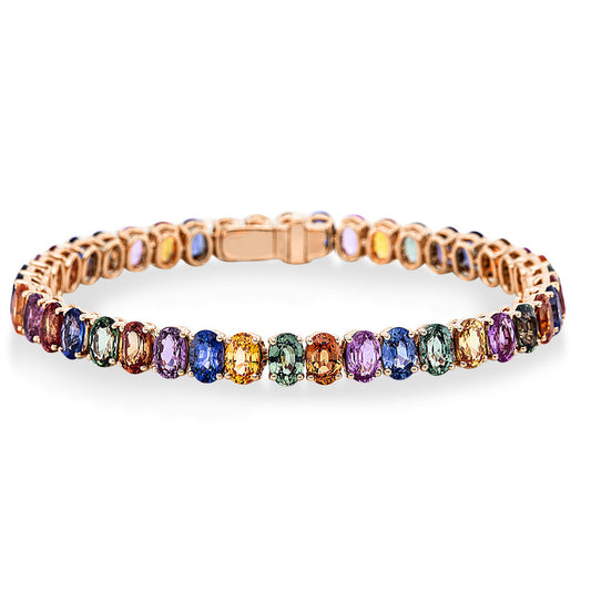 Armband 18 kt RG, 9 Saphire 5,13 ct pink, 33 Saphire 22,75 ct multicolor