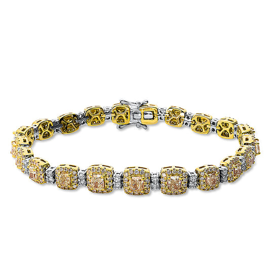 Armband 18 kt WG+GG, 42 Brill. 1,09 ct, TW-si, 21 Brill. 4,69 ct, gelb, 294 Brill. 1,50 ct, gelb