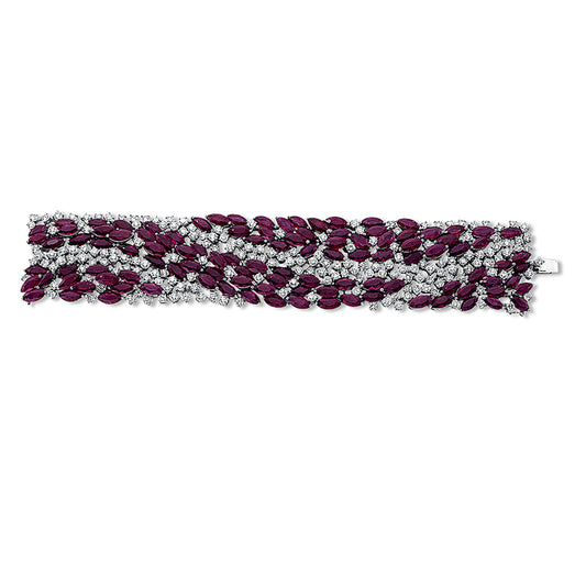 Armband 18 kt WG, 190 Brill. 21,01 ct, TW-vsi/si, 110 Rubine 92,16 ct rot