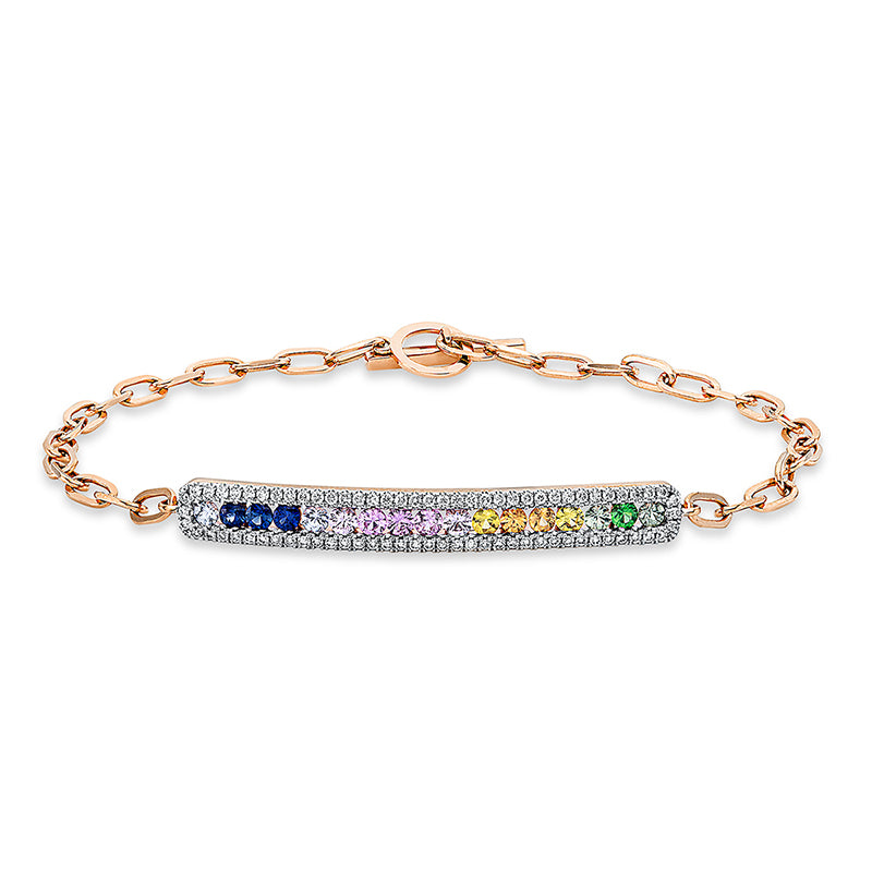 Armband 18 kt RG+WG, 76 Brill. 0,28 ct, TW-si, 11 Saphire 0,51 ct multicolor