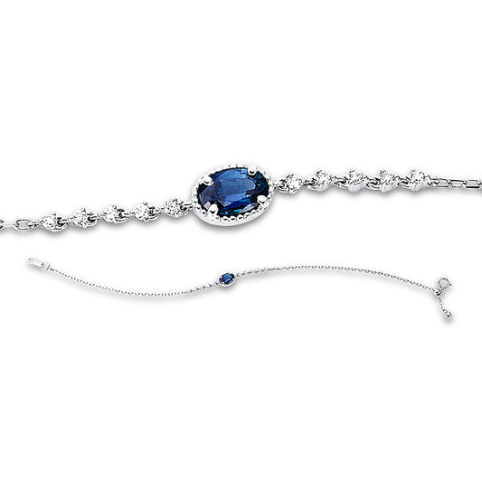 Armband 18 kt WG, 10 Brill. 0,11 ct, TW-pi, 1 Saphir 0,58 ct pink