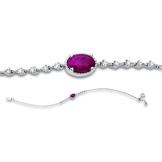 Armband 18 kt WG, 10 Brill. 0,10 ct, TW-pi, 1 Rubin 0,60 ct rot