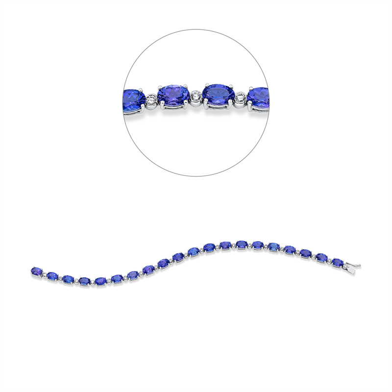 Armband 14 kt WG, 20 Brill. 0,78 ct, TW-si, 20 Tansanit 11,81 ct blau