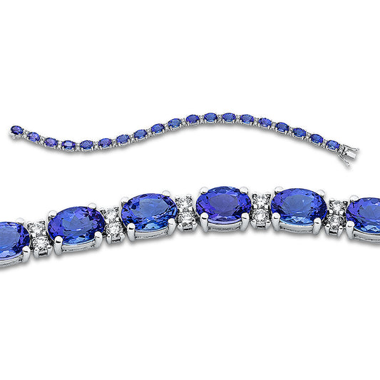 Armband 18 kt WG, 38 Brill. 1,30 ct, TW-si, 19 Tansanit 17,20 ct blau
