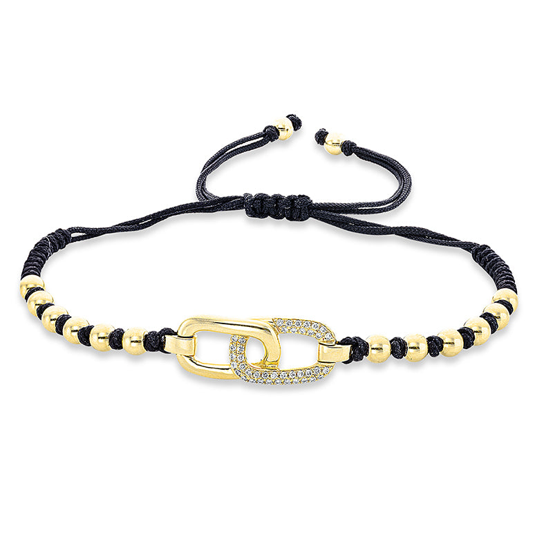 Armband 18 kt GG, black cord strap,gold ball, 41 Brill. 0,17 ct, TW-si