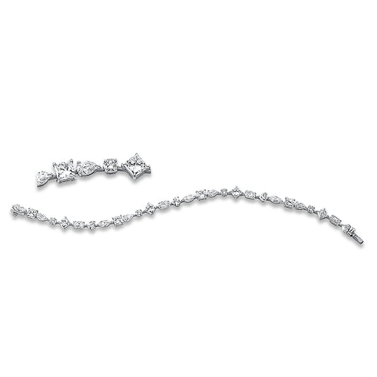 Armband 18 kt WG, 8 Princ. 4,07 ct, F-vsi/si, 4 Nav. 0,99 ct, F-vsi, 4 Herzschl. 1,08 ct, F-vsi, 4 Brill. 0,56 ct, F-vsi/si, 4 Radiant 1,43 ct, F-vsi, 4 Tropfen 0,94 ct, TW-vsi