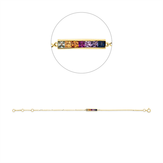 Armband 18 kt GG, mit ZÖ 15 cm + 16,5 cm, 7 Saphire 0,41 ct multicolor