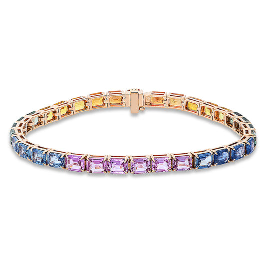 Armband 18 kt RG, 3 Brill. 0,02 ct, TW-si, 33 Saphire 17,25 ct multicolor