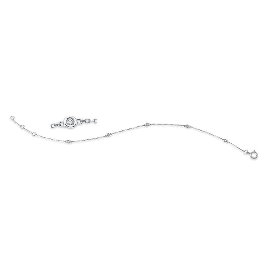 Fußkette 18 kt WG, mit ZÖ 40 cm + 42 cm, 5 Brill. 0,08 ct, TW-si