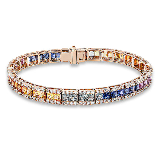 Armband 18 kt RG, 232 Brill. 1,32 ct, TW-si, 58 Saphire 10,73 ct fancy