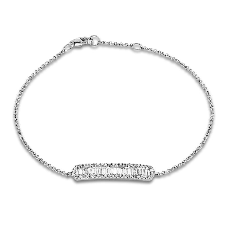 Armband 18 kt WG, mit ZÖ 16,5 cm, 17 Bag. 0,43 ct, TW-si, 48 Brill. 0,14 ct, TW-si