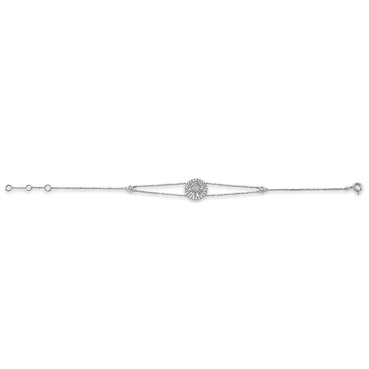 Armband 18 kt WG, mit ZÖ 15,5 cm + 16,5 cm, 18 Trap. 0,27 ct, TW-si, 33 Brill. 0,33 ct, TW-si