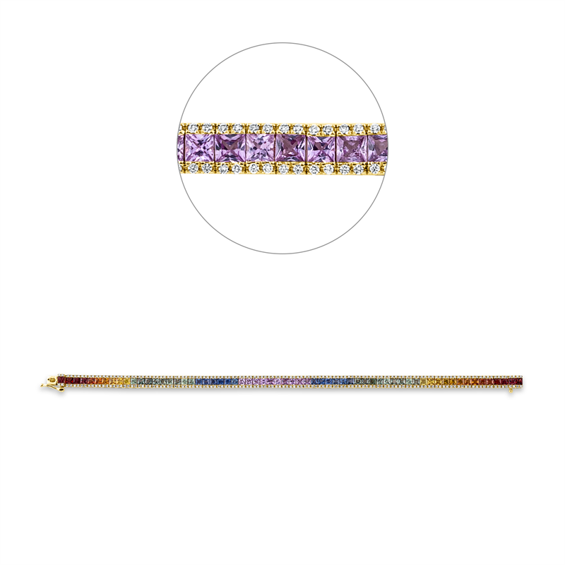 Armband 18 kt GG, 256 Brill. 1,09 ct, TW-si, 64 Saphire 8,60 ct fancy