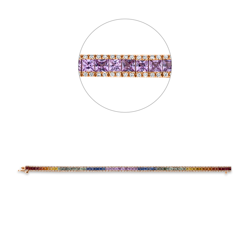 Armband 18 kt RG, 256 Brill. 1,08 ct, TW-si, 64 Saphire 9,30 ct multicolor