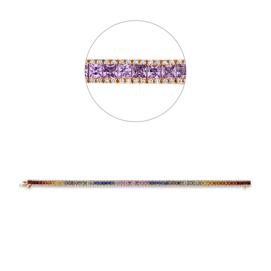 Armband 18 kt RG, 256 Brill. 1,08 ct, TW-si, 64 Saphire 9,30 ct multicolor