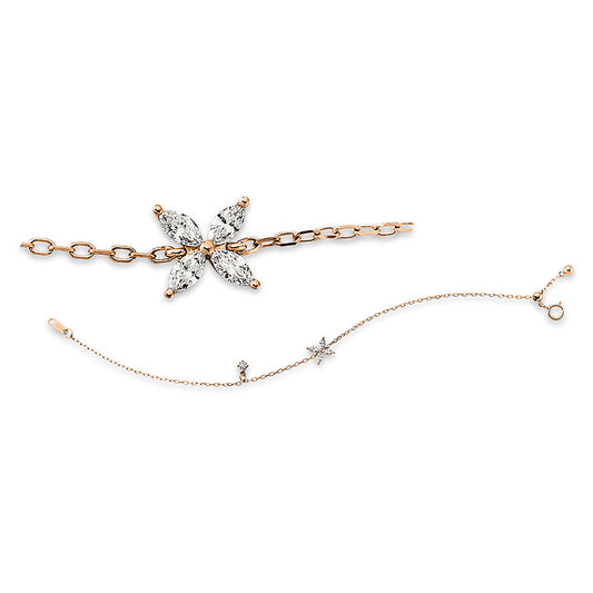 Armband 18 kt RG, Länge variabel, 4 Nav. 0,16 ct, TW-si, 1 Brill. 0,07 ct, TW-pi