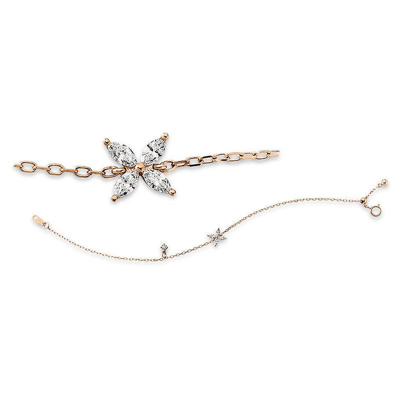 Armband 18 kt RG, Länge variabel, 4 Nav. 0,16 ct, TW-si, 1 Brill. 0,07 ct, TW-pi
