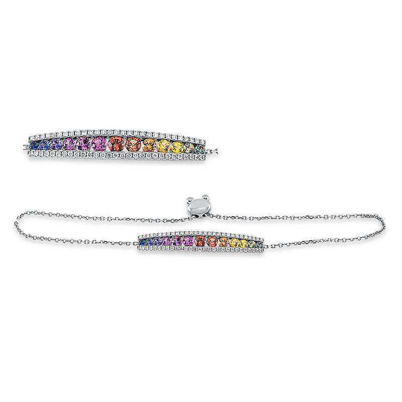 Armband 18 kt WG, Verlängerung, 58 Brill. 0,35 ct, TW-si, 13 Saphire 1,24 ct fancy