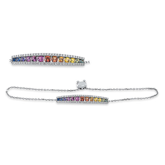 Armband 18 kt WG, Verlängerung, 58 Brill. 0,35 ct, TW-si, 13 Saphire 1,24 ct fancy
