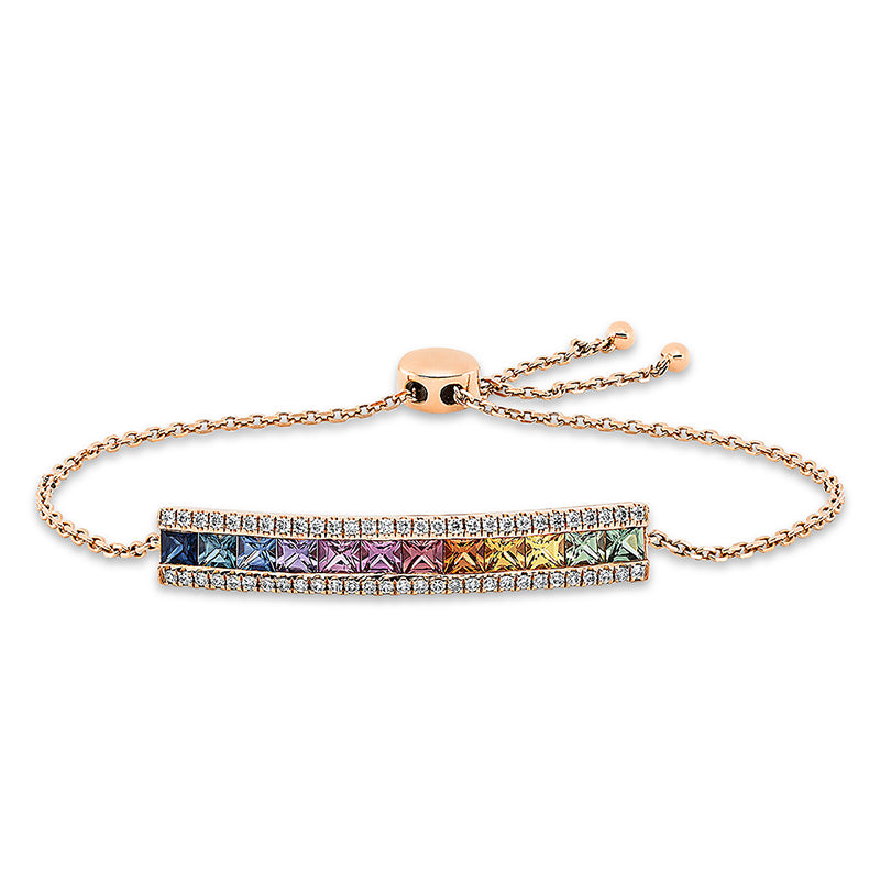 Armband 18 kt RG, 58 Brill. 0,27 ct, TW-si, 12 Saphire 1,56 ct multicolor