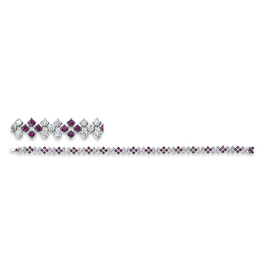 Armband 18 kt WG, 80 Brill. 2,04 ct, TW-si, 63 Rubine 1,77 ct rot