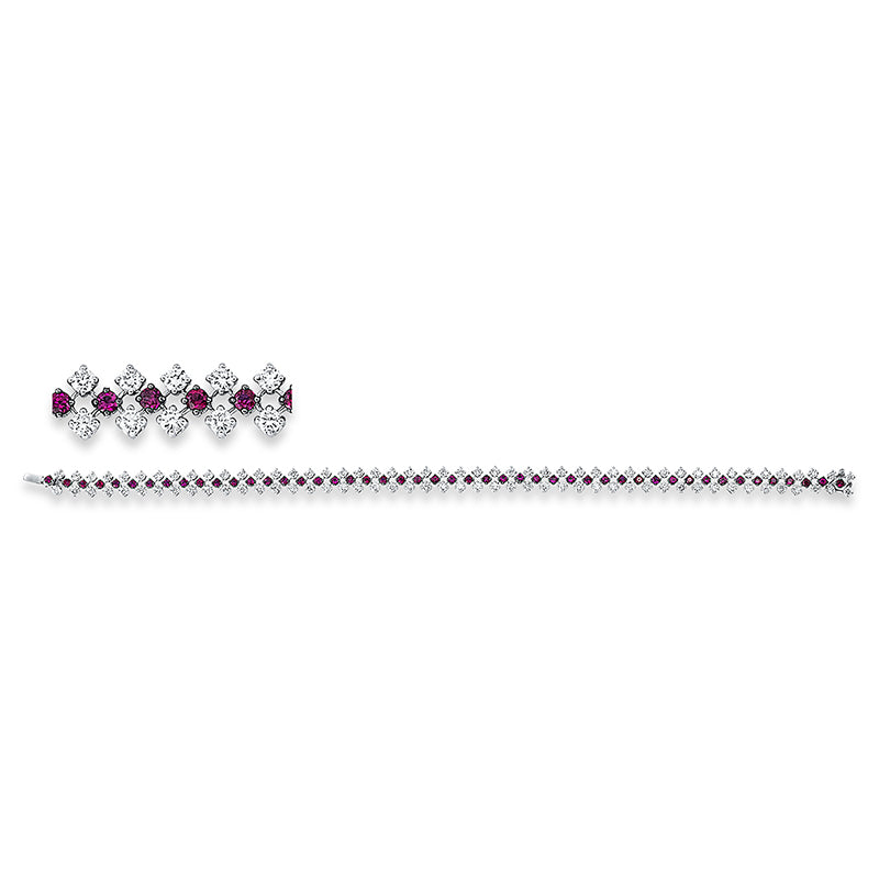 Armband 18 kt WG, 94 Brill. 2,51 ct, TW-si, 49 Rubine 1,47 ct rot