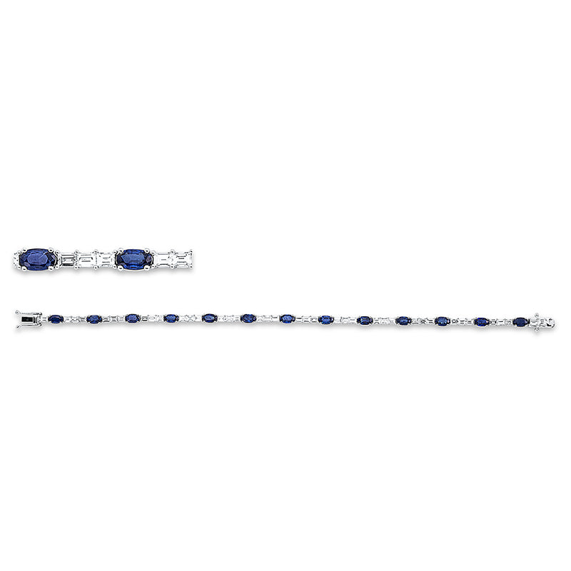 Armband 18 kt WG, 39 Bag. 1,99 ct, TW-vsi, 13 Saphire 3,56 ct blau