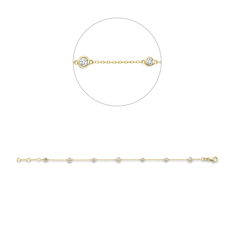Armband 18 kt GG, mit ZÖ 16 cm + 17 cm, 4 Brill. 0,18 ct, 3 Brill. 0,22 ct, 58 Brill. 0,20 ct, TW-si
