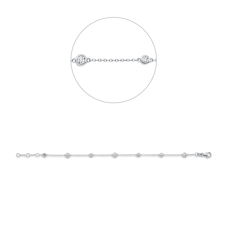 Armband 18 kt WG, mit ZÖ 16 cm + 17 cm, 3 Brill. 0,22 ct, 58 Brill. 0,20 ct, 4 Brill. 0,18 ct, TW-si