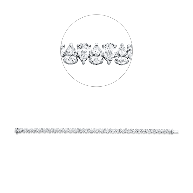Armband 18 kt WG, 60 Tropfen 9,16 ct, F-vvs, 3 Brill. 0,02 ct, TW-vvs