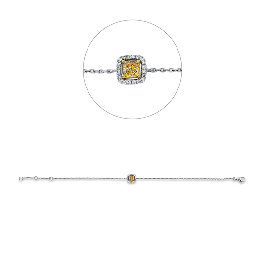 Armband 18 kt WG+GG, mit ZÖ 15cm, 16,5cm, 20 Brill. 0,09 ct, TW-si, 1 Cushion 0,36 ct, gelb