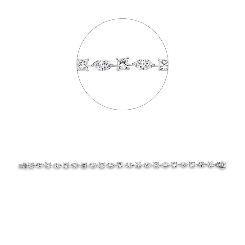 Armband 18 kt WG, 11 Princ. 5,79 ct, F-vvs, 11 Nav. 5,76 ct, TW-vvs, 3 Brill. 0,03 ct, TW-vsi/si