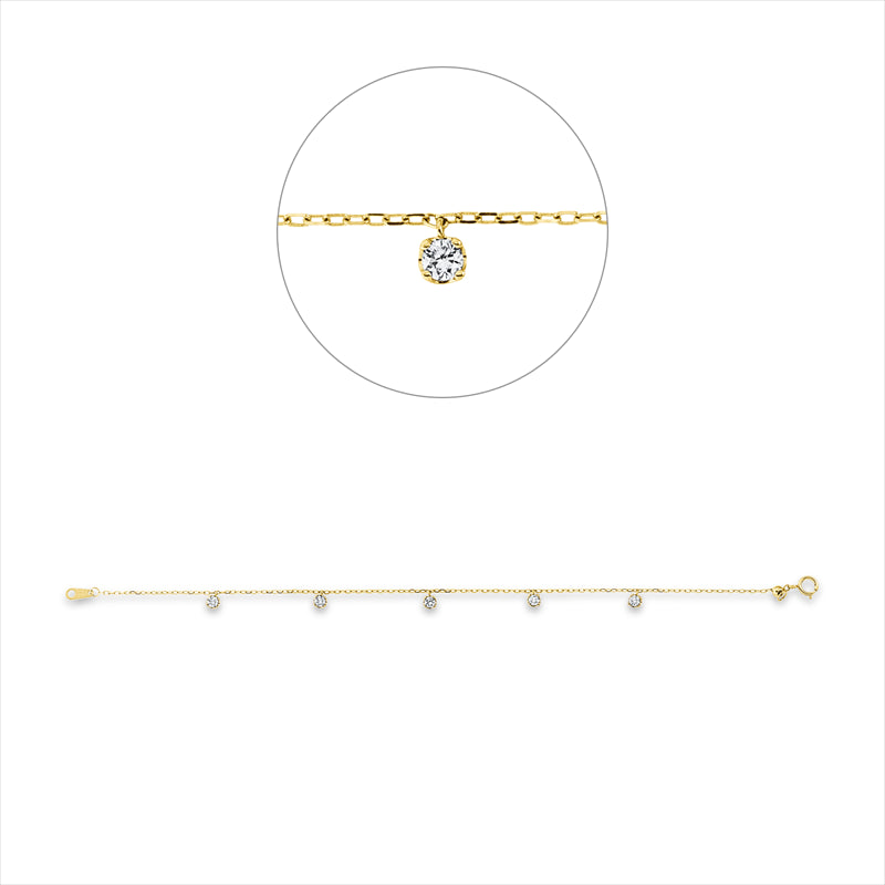 Armband 18 kt GG, 5 Brill. 0,38 ct, TW-vsi