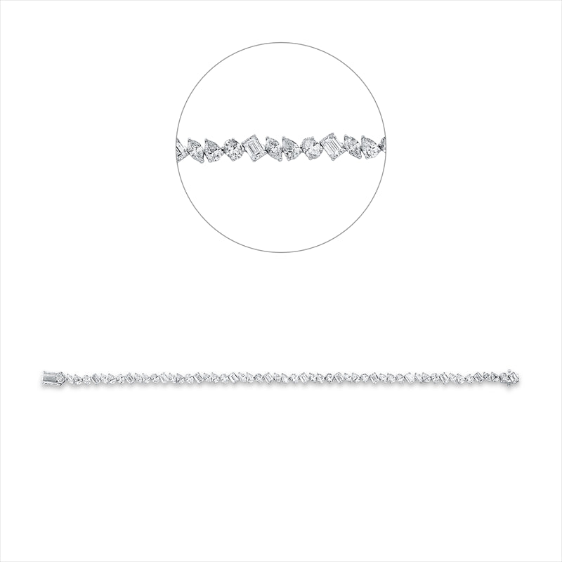 Armband 18 kt WG, 14 Oval 1,85 ct, TW-si, 13 Tropfen 1,68 ct, 13 Sm.schliff 2,57 ct, 13 Nav. 1,31 ct