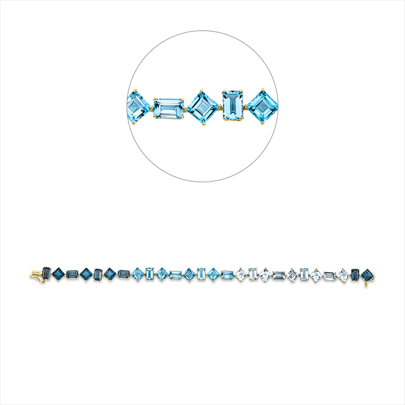 Armband 18 kt GG, 8 Topase 6,80 ct blau, 9 Topase 6,70 ct Lond. blue, 9 Topase 6,70 ct sky blue