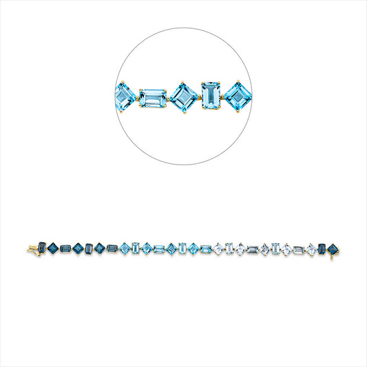 Armband 18 kt GG, 8 Topase 6,80 ct blau, 9 Topase 6,70 ct Lond. blue, 9 Topase 6,70 ct sky blue